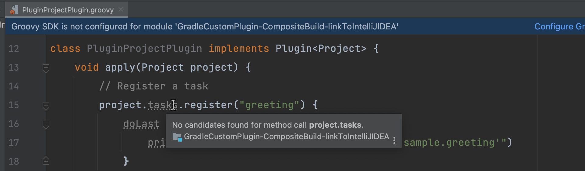step3 3 No candidates found for method call project.task